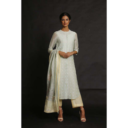 OJA Minty Moana Blue Kurta and Trouser with Dupatta (Set of 3)
