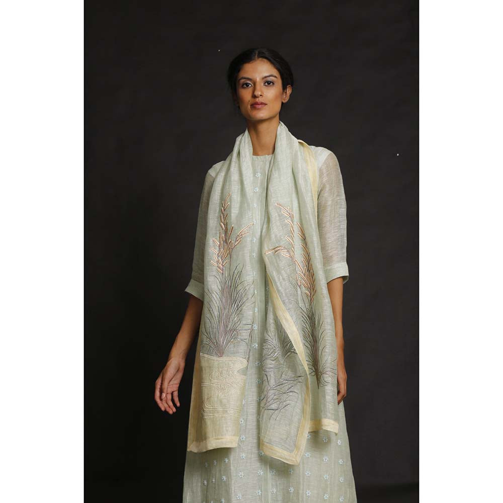 OJA Minty Moana Blue Kurta and Trouser with Dupatta (Set of 3)