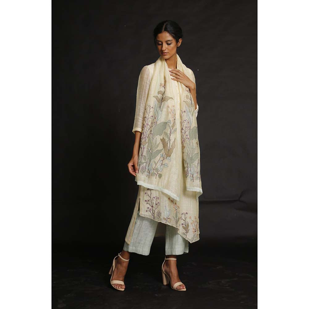 OJA Creamy Frond Kurta and Trouser with Pant (Set of 3)