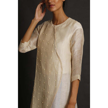 OJA Natural Bloom Cream Kurta and Trouser with Dupatta (Set of 3)