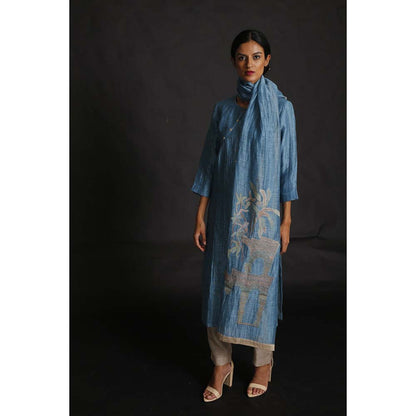 OJA Blue Penta Kurta and Trouser with Dupatta (Set of 3)