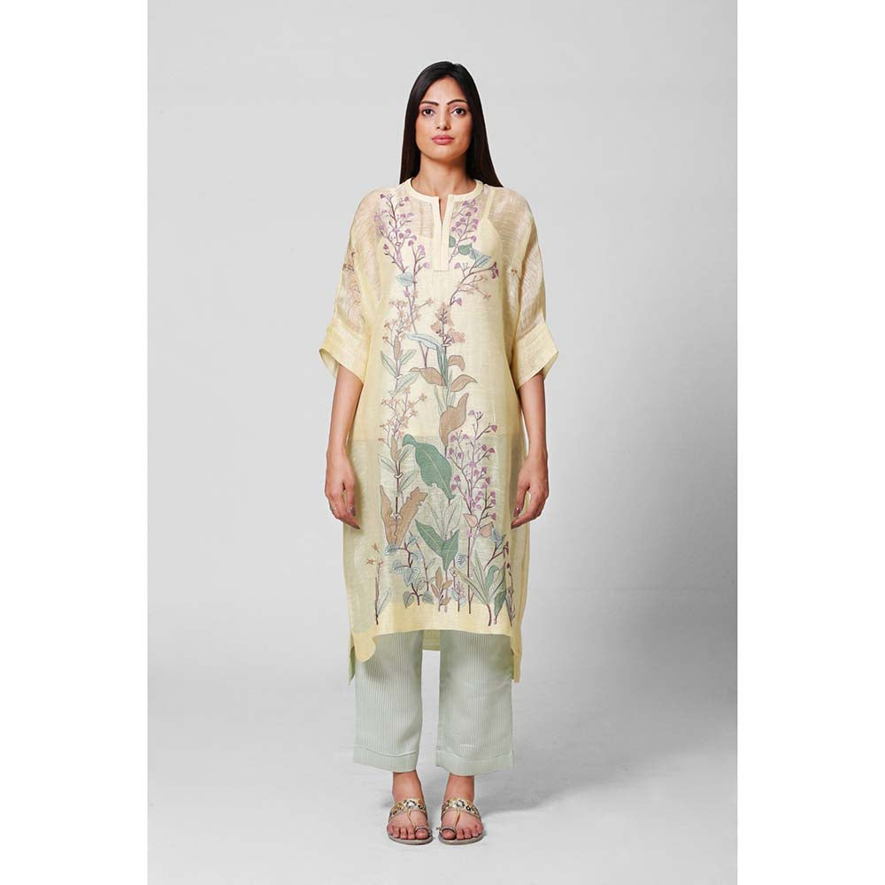 OJA Yellow Blossom Kaftan with Pant and Inner (Set of 3)