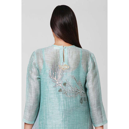 OJA Blue Blossom Floral Kurta and Pant with Inner (Set of 3)