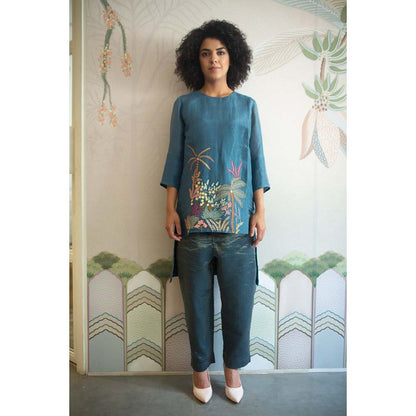 OJA Aurum Linen Silk Teal Co-Ord (Set of 2)