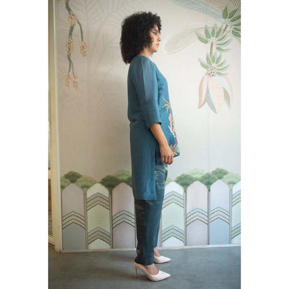 OJA Aurum Linen Silk Teal Co-Ord (Set of 2)