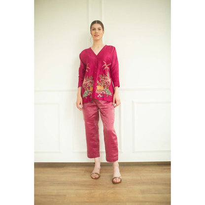 OJA Aurum Pink Embroidered Tunic and Pant Co-Ord (Set of 2)