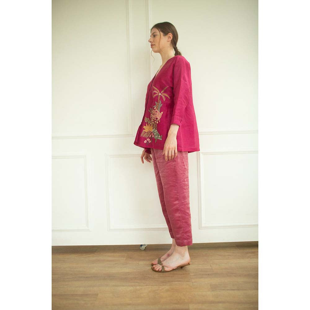 OJA Aurum Pink Embroidered Tunic and Pant Co-Ord (Set of 2)