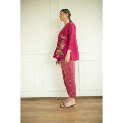 OJA Aurum Pink Embroidered Tunic and Pant Co-Ord (Set of 2)