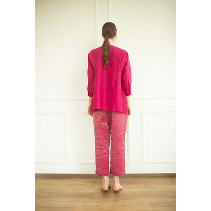 OJA Aurum Pink Embroidered Tunic and Pant Co-Ord (Set of 2)