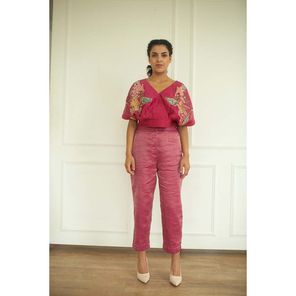 OJA Aurum Pink Crop Top and Pant Co-Ord (Set of 2)