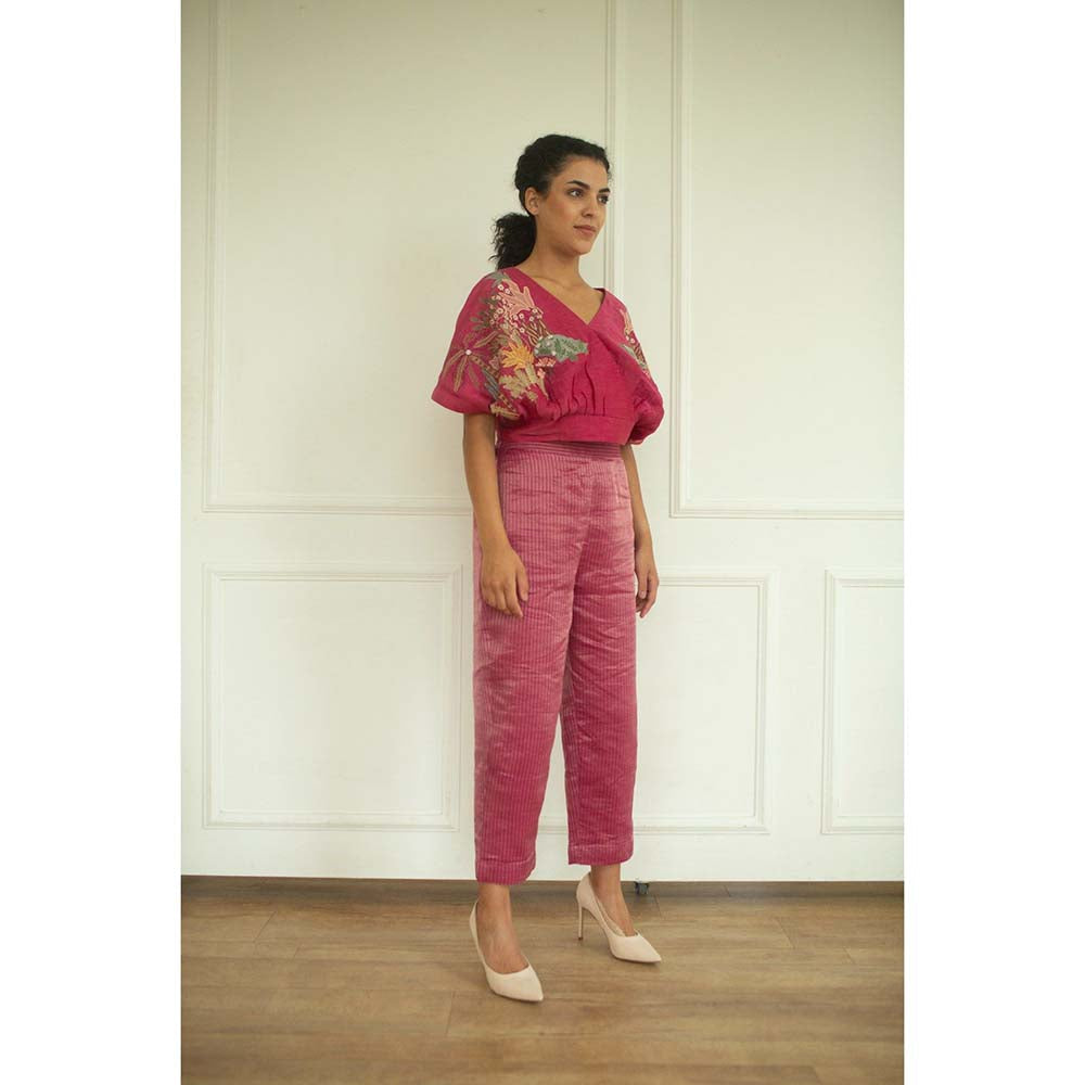 OJA Aurum Pink Crop Top and Pant Co-Ord (Set of 2)