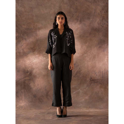 OJA Black Crop Jacket with Inner and Pant (Set of 3)