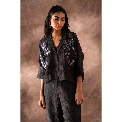OJA Black Crop Jacket with Inner and Pant (Set of 3)