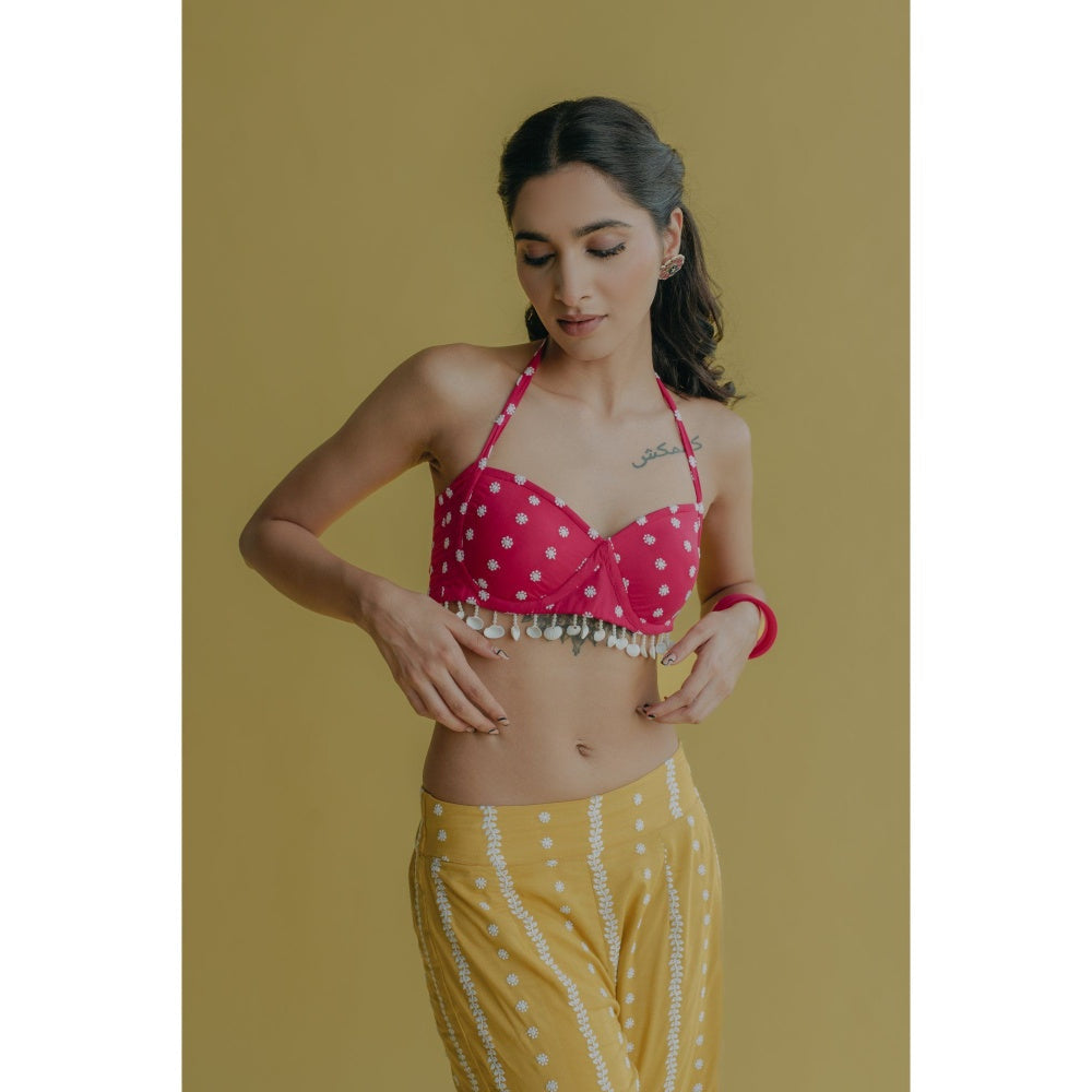 Old Marigold Aisha Yellow Cotton Embroidered Blouse With Sharara And Cape (Set of 3)