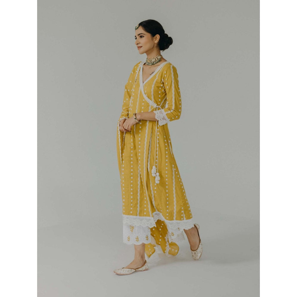 Old Marigold Amara Yellow Cotton Embroidered Kurta