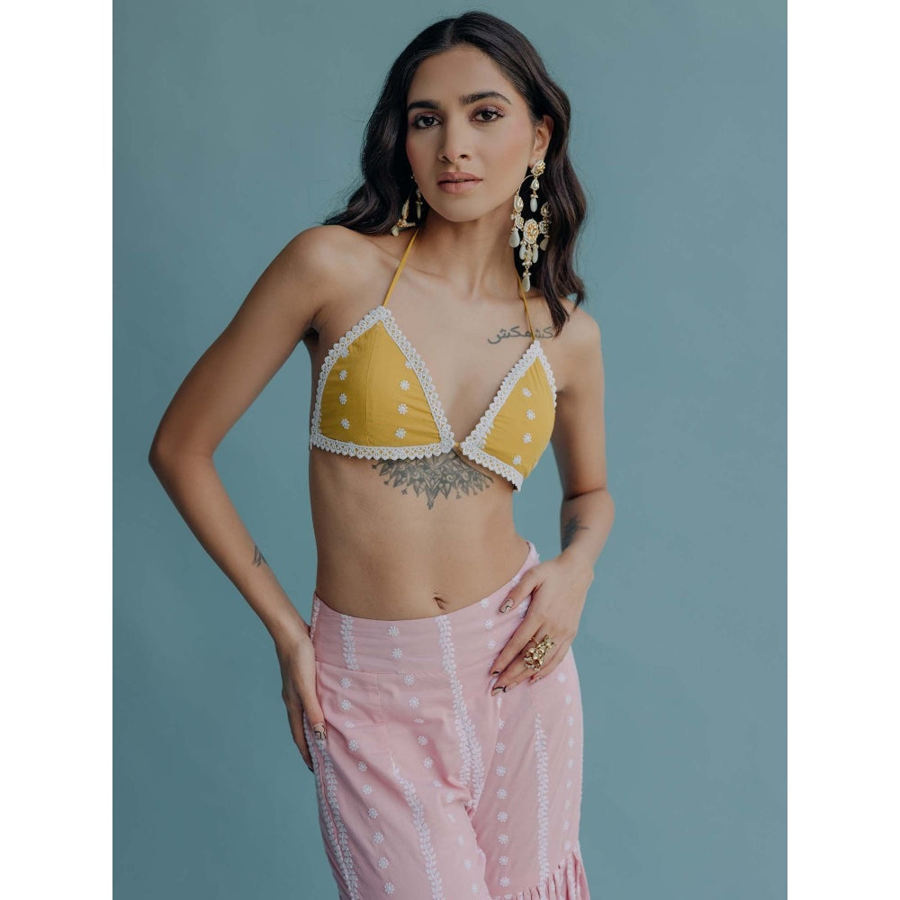 Old Marigold Laila Yellow Cotton Embroidered Blouse