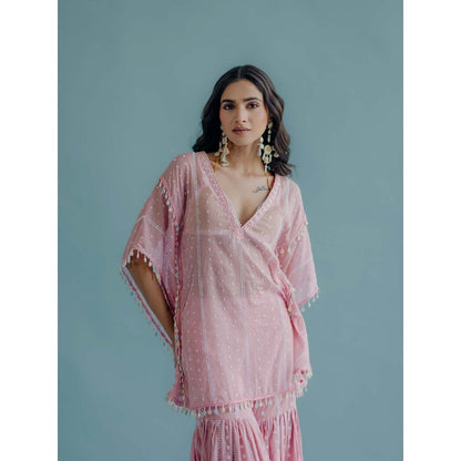 Old Marigold Laila Pink Cotton Embroidered Kaftan