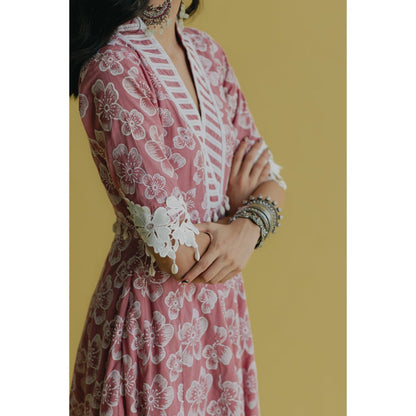 Old Marigold Meher Pink Cotton Floral Anarkali Kurta