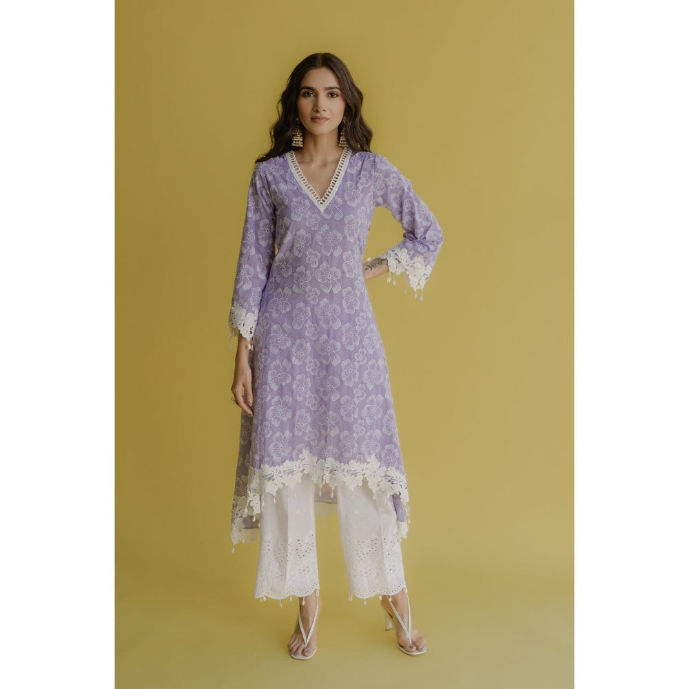 Old Marigold Noor Lavender Cotton Floral Kurta