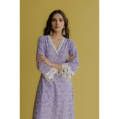 Old Marigold Noor Lavender Cotton Floral Kurta