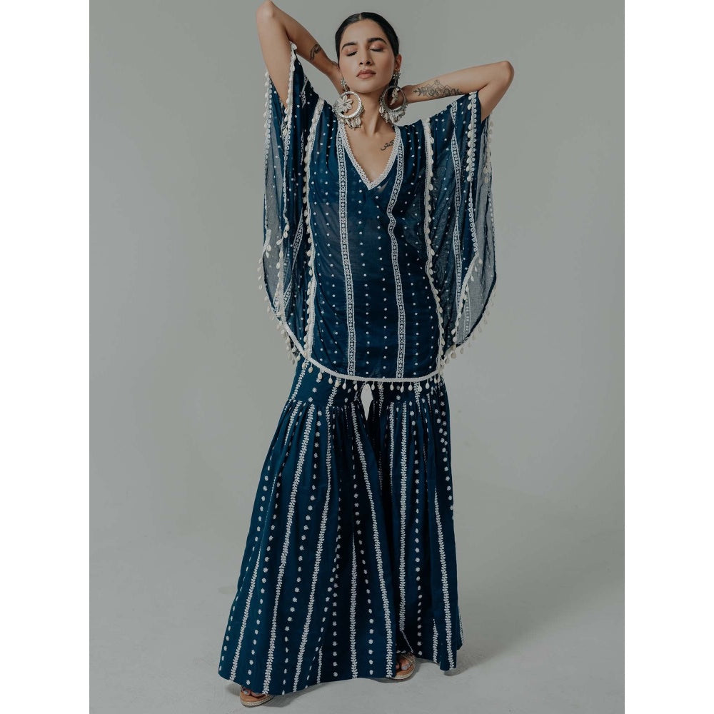 Old Marigold Saira Navy Blue Cotton Embroidered Kaftan