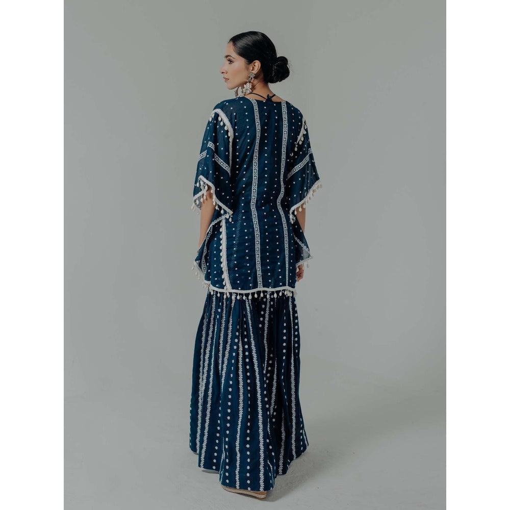 Old Marigold Saira Navy Blue Cotton Embroidered Kaftan