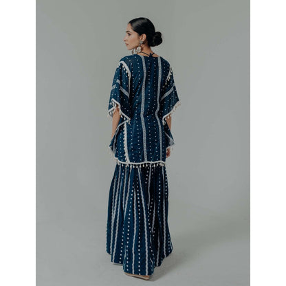 Old Marigold Saira Navy Blue Cotton Embroidered Kaftan