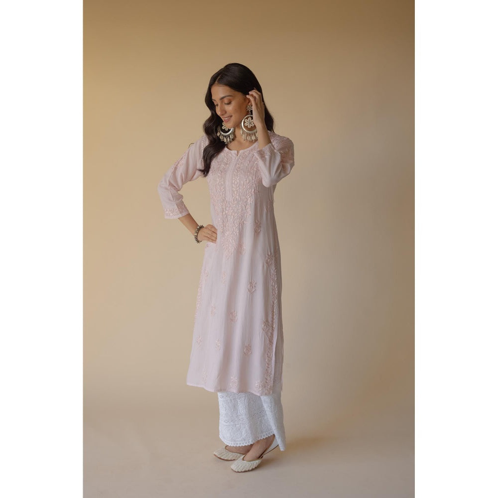 Old Marigold Lulu Light Pink Modal Hand Embroidered Chikankari Kurta