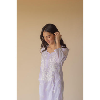 Old Marigold Yumna Cotton Lavender Hand Embroidered Chikankari Kurta