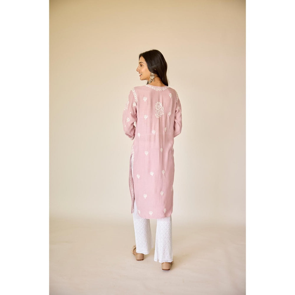 Old Marigold Noura Dusty Pink Muslin Hand Embroidered Chikankari Kurta