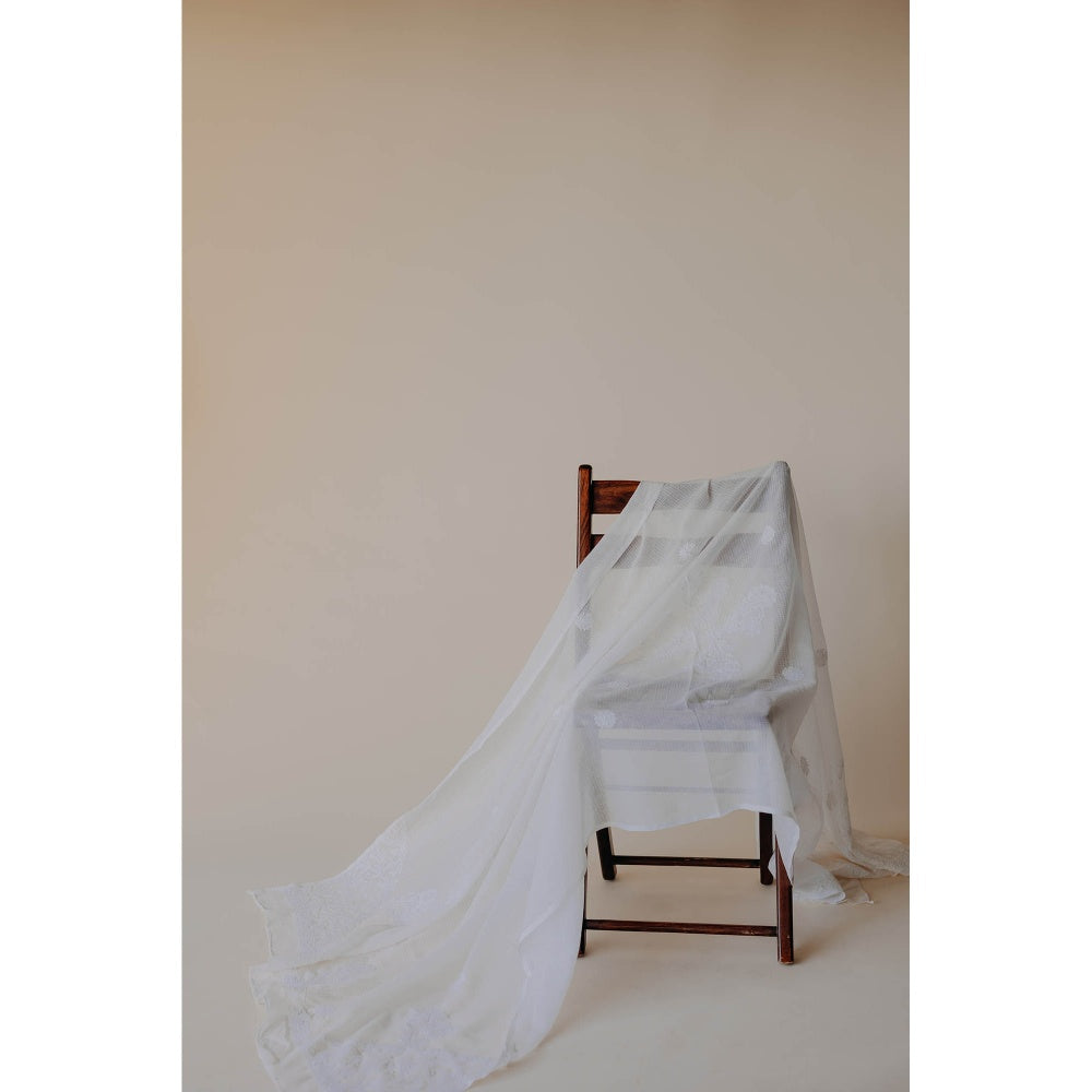 Old Marigold Farida White Kota Hand Embroidered Chikankari Dupatta