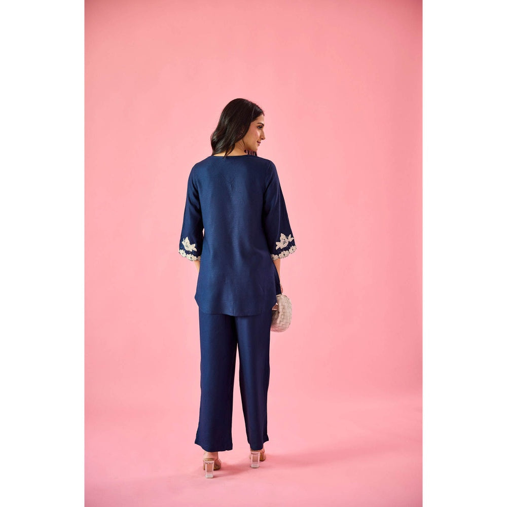 Old Marigold Whisper Navy Blue Cotton Embroidered Co-Ord (Set of 2)
