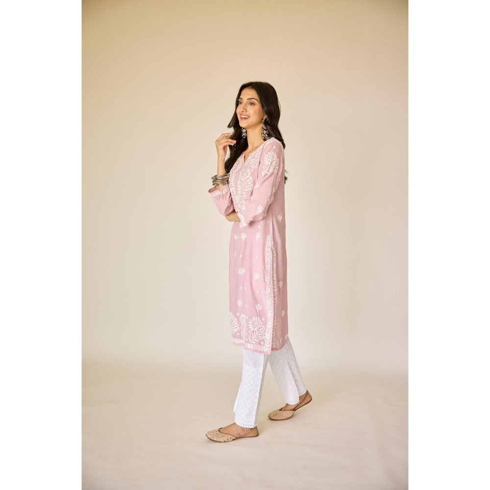 Old Marigold Zoya White Cotton Hand Embroidered Chikankari Pant