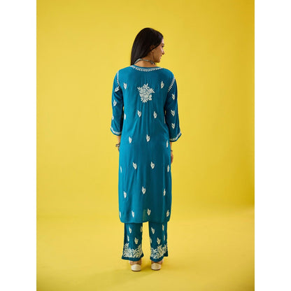 Old Marigold Aanya Blue Modal Hand Embroidered Chikankari Kurta And Pant (Set of 2)