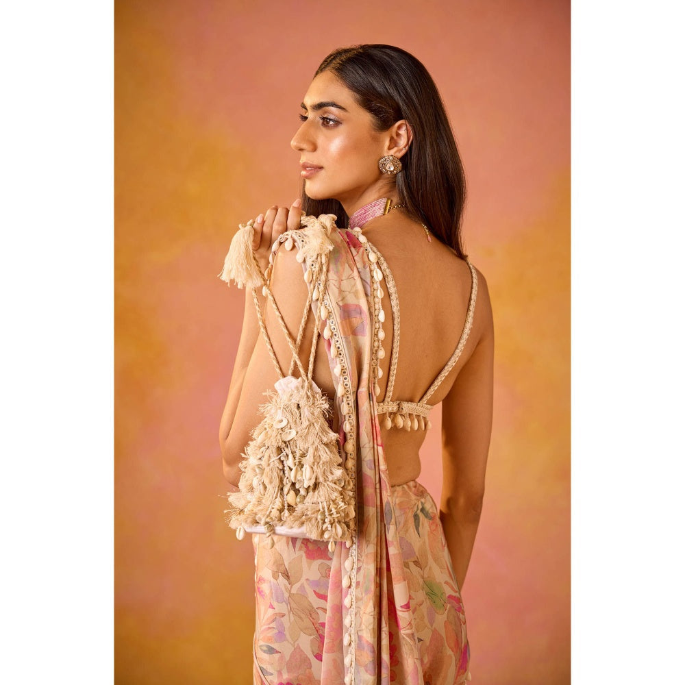 Old Marigold Leher Pink Crepe Saree with Stitched Blouse
