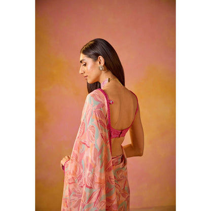 Old Marigold Sitara Pink Crepe Saree with Stitched Blouse