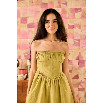 Old Marigold Jade Green Mini Tube Dress With Corset Jacket (Set of 2)