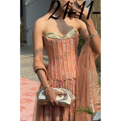 Old Marigold Senna Peach Sequinned Corset