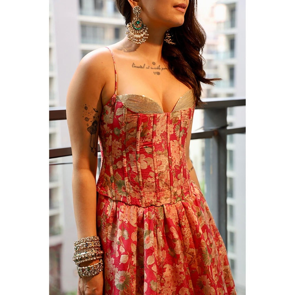 Old Marigold Pink Corset Tissue Lehenga with Blouse and Dupatta