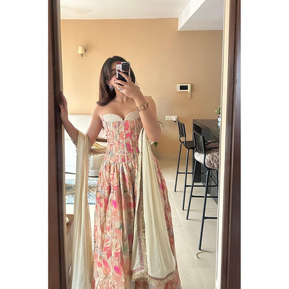 Old Marigold Jamila Ivory Corset Muslin Lehenga with Blouse and Dupatta