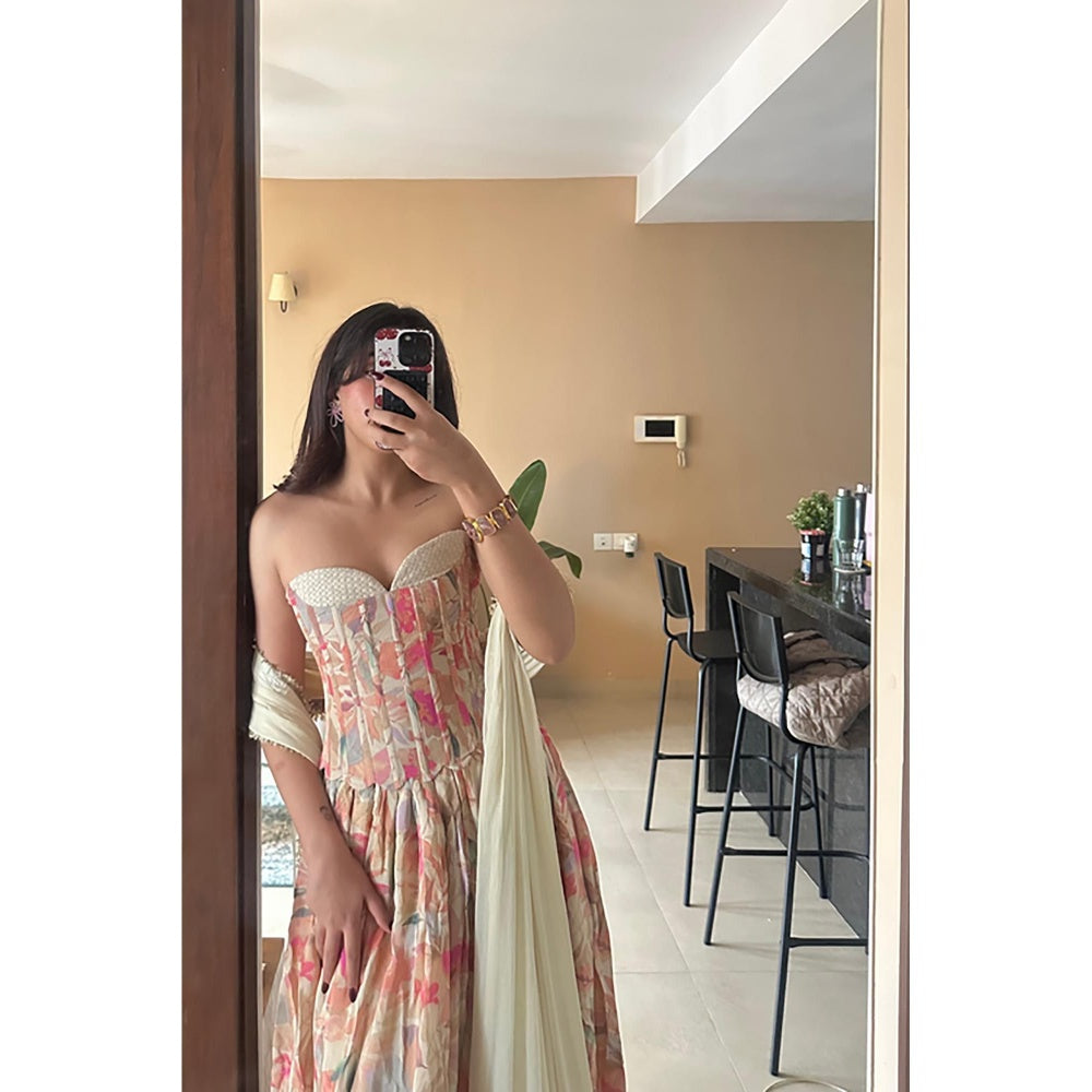 Old Marigold Jamila Ivory Corset Muslin Lehenga with Blouse and Dupatta