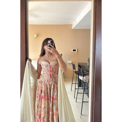 Old Marigold Jamila Ivory Corset Muslin Lehenga with Blouse and Dupatta
