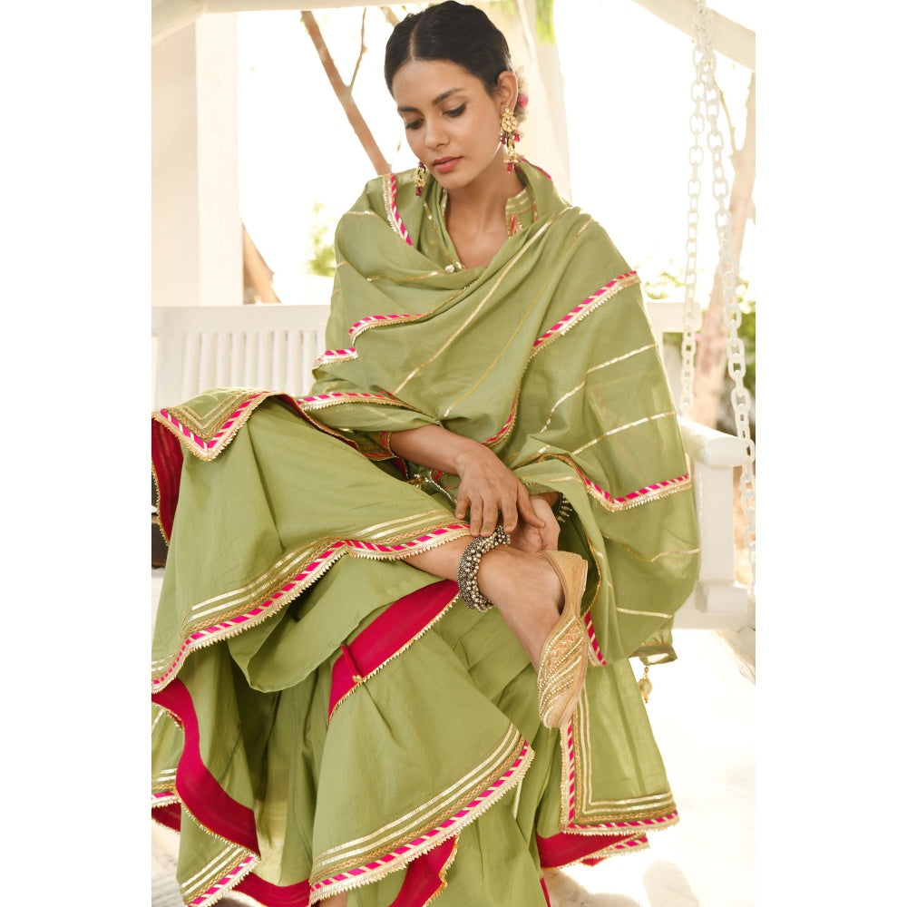OMAANA Harit Meera Kurta Sharara Set (Set of 3)