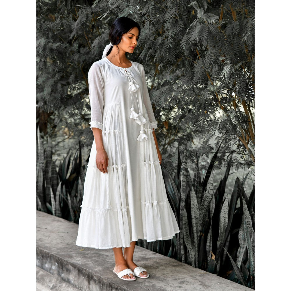 OMAANA Vanilla Delight White Coloured Tiered Dress