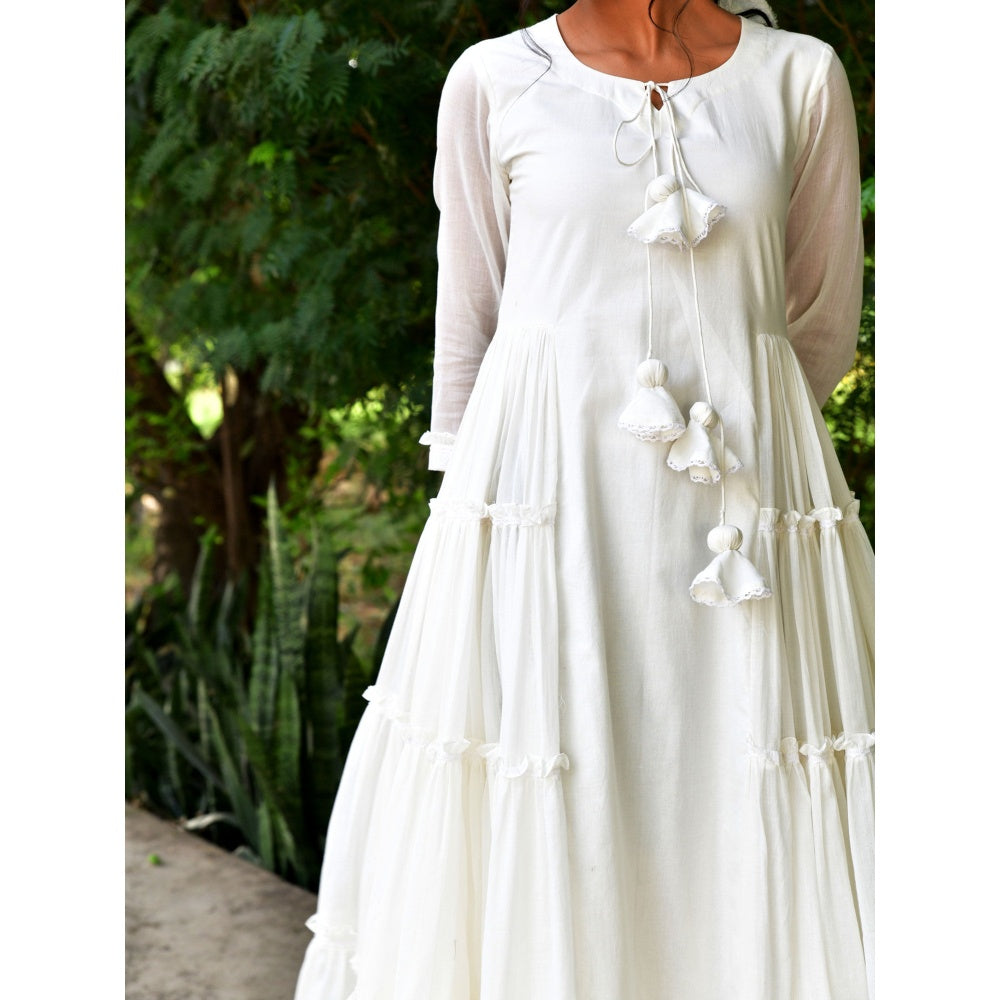 OMAANA Vanilla Delight White Coloured Tiered Dress