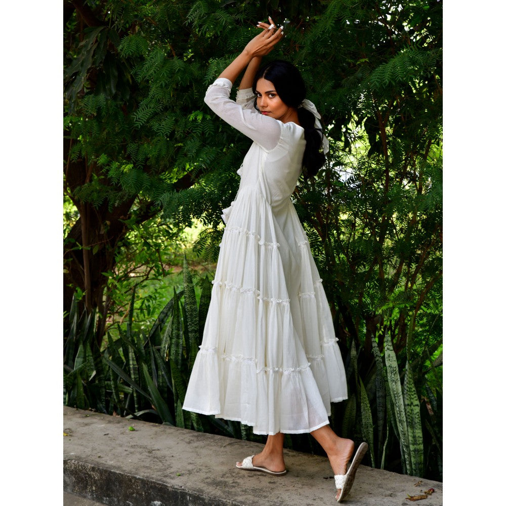 OMAANA Vanilla Delight White Coloured Tiered Dress