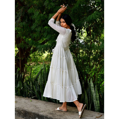 OMAANA Vanilla Delight White Coloured Tiered Dress