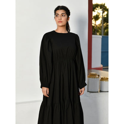 OMAANA Black Noise Puff Sleeves Dress