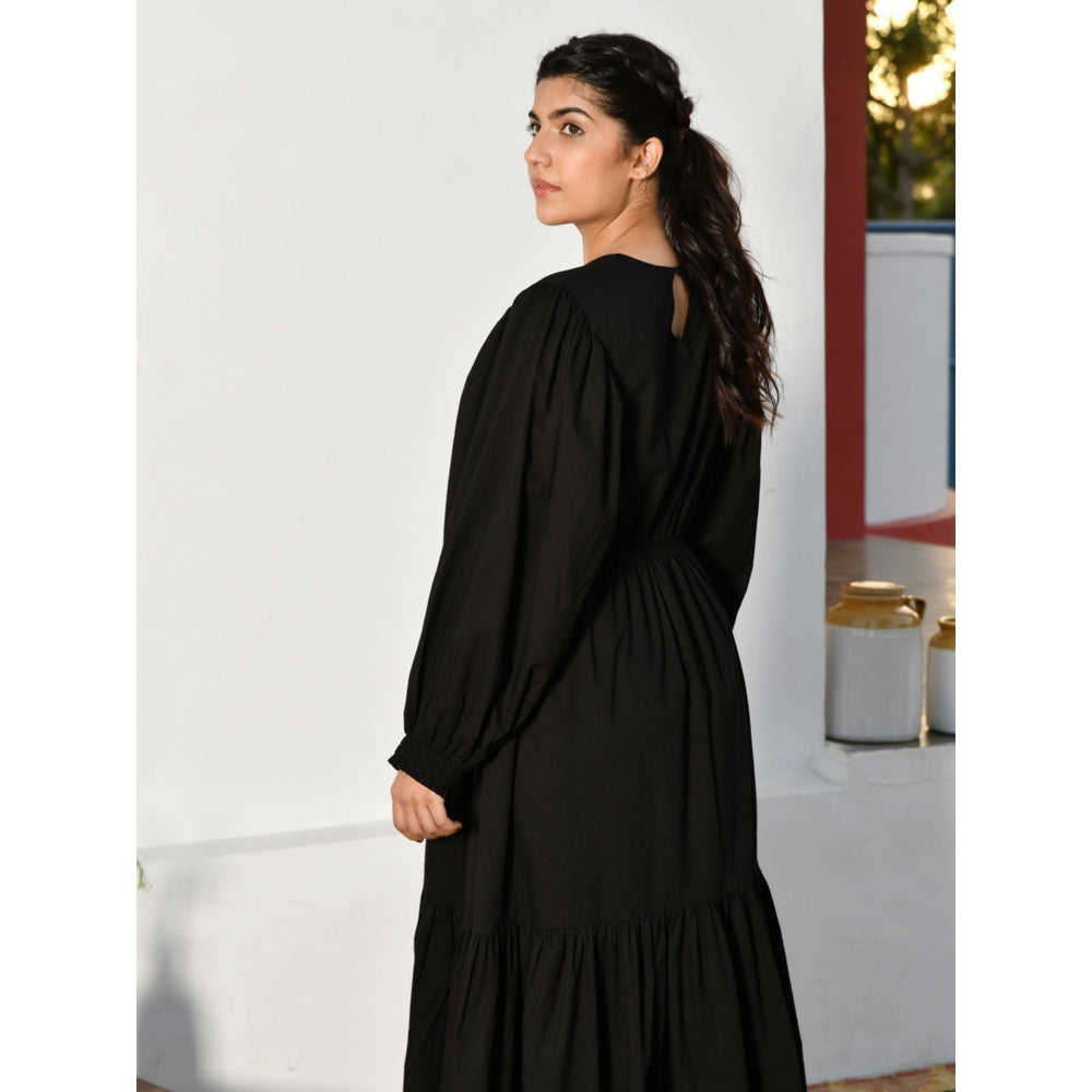 OMAANA Black Noise Puff Sleeves Dress