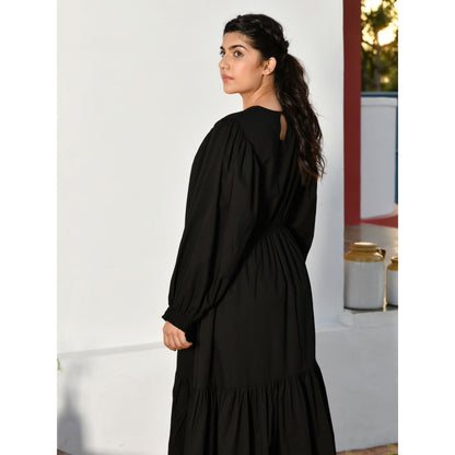 OMAANA Black Noise Puff Sleeves Dress